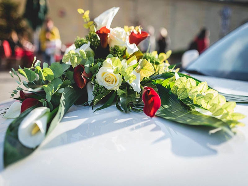 Autoschmuck Hochzeit gelben Tulpen